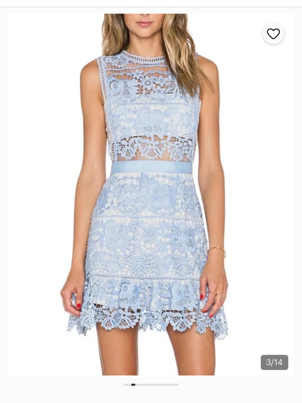 Self-Portrait Light Blue Floral Lace Mini Dress